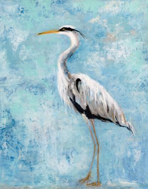Hazy Morning Heron II by Sally Swatland Oil Painting