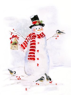Snowman and Chickadee Friends II by Sally Swatland Oil Painting