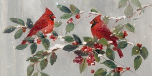 Snowy Cardinals by Sally Swatland Oil Painting