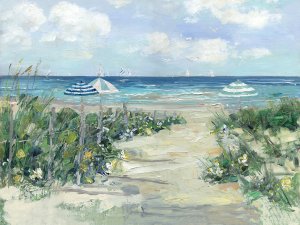 Three Beach Umbrellas by Sally Swatland Oil Painting