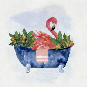 Tropical Bath Flamingo I by Sally Swatland Oil Painting