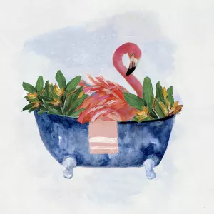Tropical Bath Flamingo I Oil Painting by Sally Swatland - Bestsellers