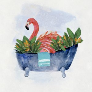 Tropical Bath Flamingo II by Sally Swatland Oil Painting