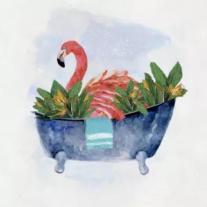 Tropical Bath Flamingo II Oil Painting by Sally Swatland - Bestsellers