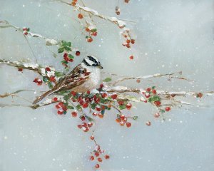 Woodpecker In Winter by Sally Swatland Oil Painting