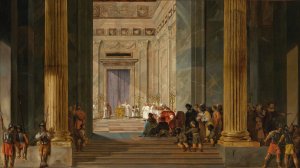 The Queen Of Sheba Before The Temple Of Solomon In Jerusalem by Salomon De Bray Oil Painting