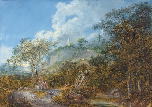 Main Product Photo of Arcadian Landscape with an Obelisk  Painting by Salomon Gessner