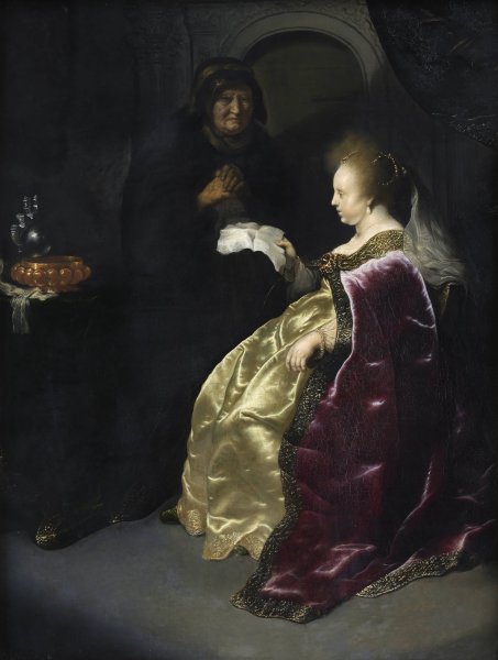 Main Product Photo of Esther Reading Haman's Decree of the Extermination of the Jews  Painting by Salomon Koninck