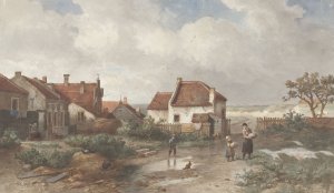 Houses at the Edge of a Village in the Dunes by Salomon Leonardus Verveer Oil Painting