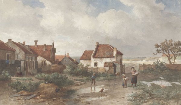 Main Product Photo of Houses at the Edge of a Village in the Dunes  Painting by Salomon Leonardus Verveer