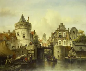 Imaginary View based on the Kolksluis, Amsterdam by Salomon Leonardus Verveer Oil Painting