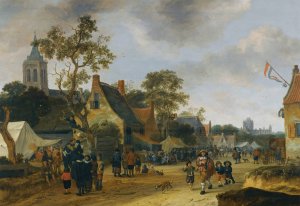 A Village Kermesse With Numerous Figures And Market Stalls by Salomon Rombouts Oil Painting