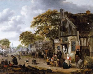 A Village Street Scene by Salomon Rombouts Oil Painting