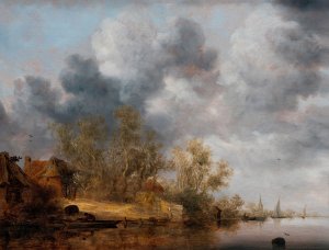 A Dutch Riverbank by Salomon Van Ruysdael Oil Painting