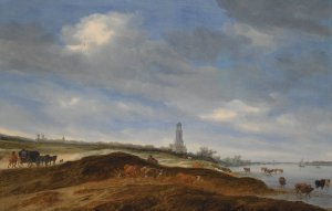 A Panoramic View Of Rhenen From The Banks Of The Rhine To The West Of The City by Salomon Van Ruysdael Oil Painting