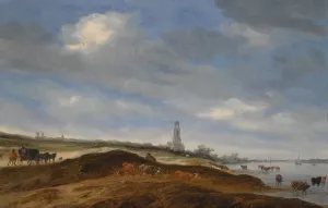 A Panoramic View Of Rhenen From The Banks Of The Rhine To The West Of The City by Salomon Van Ruysdael Oil Painting