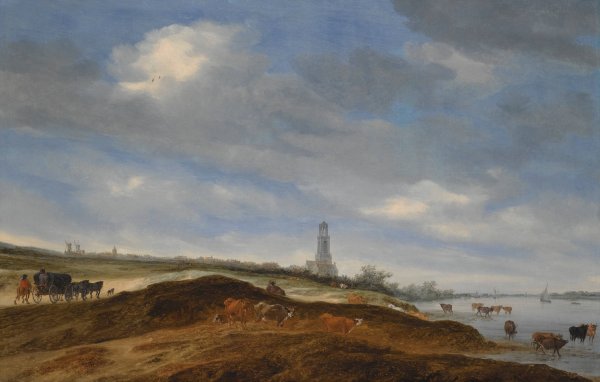 A Panoramic View Of Rhenen From The Banks Of The Rhine To The West Of The City  by Salomon Van Ruysdael - Hand-Painted Oil Painting Reproduction