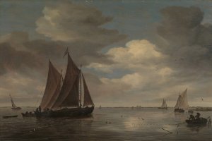 Fishing Boats on a River by Salomon Van Ruysdael Oil Painting