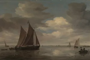 Fishing Boats on a River by Salomon Van Ruysdael Oil Painting