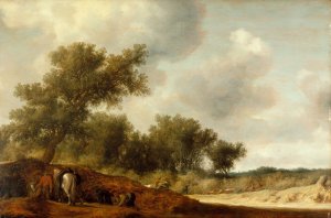 Landscape with Deer Hunters by Salomon Van Ruysdael Oil Painting