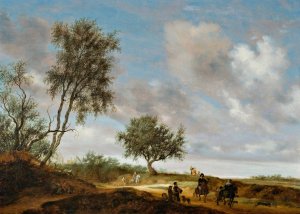 Landscape with hunters by Salomon Van Ruysdael Oil Painting