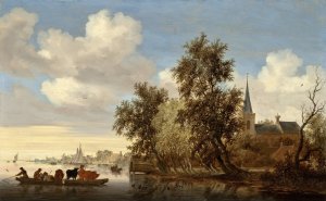 River Landscape with a Ferry by Salomon Van Ruysdael Oil Painting
