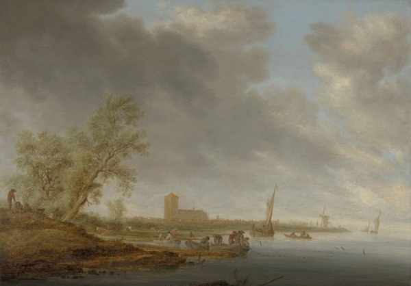 River Landscape with a View of Naarden  by Salomon Van Ruysdael - Hand-Painted Oil Painting Reproduction