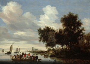 River Landscape with Ferry by Salomon Van Ruysdael Oil Painting