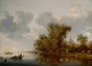 River Landscape by Salomon Van Ruysdael Oil Painting