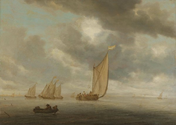 Sailing vessels on a inland body of water  by Salomon Van Ruysdael - Hand-Painted Oil Painting Reproduction