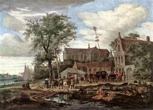 Tavern with May tree by Salomon Van Ruysdael - Oil Painting Reproduction
