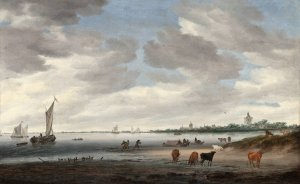 View of the River Lek and the Town of Vianen by Salomon Van Ruysdael Oil Painting