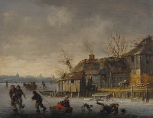 Winter landscape with skaters by Salomon Van Ruysdael Oil Painting