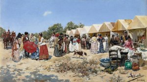 Market Day by Salvador Clemente Perez Oil Painting