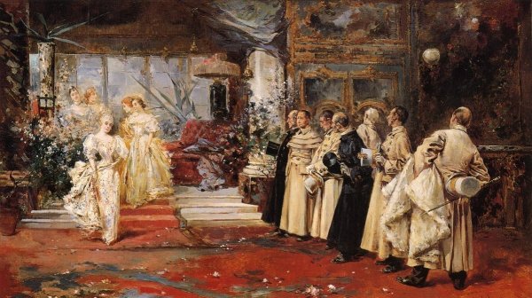 An Afternoon Reception by Salvador Sanchez Barbudo - Hand-Painted Oil Painting Reproduction