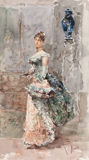 Lady in Formal Dress by Salvador Sanchez Barbudo Oil Painting