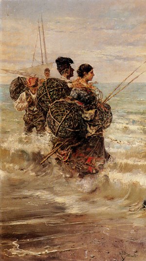 Pecheurs De Sinigaglia by Salvador Sanchez Barbudo Oil Painting