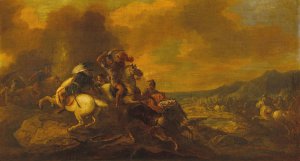 A Cavalry Battle Scene by Salvator Rosa (Follower) Oil Painting