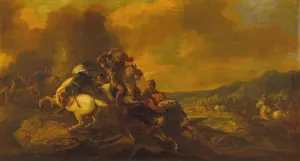 A Cavalry Battle Scene by Salvator Rosa (Follower) Oil Painting