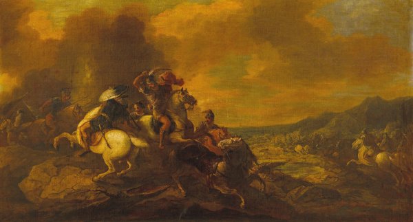 A Cavalry Battle Scene by Salvator Rosa (Follower) - Hand-Painted Oil Painting Reproduction