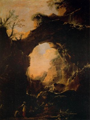 Grotto with Cascades by Salvator Rosa Oil Painting