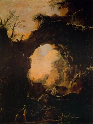 Grotto with Cascades by Salvator Rosa - Oil Painting Reproduction
