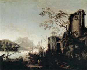 Marine Landscape with Towers by Salvator Rosa Oil Painting