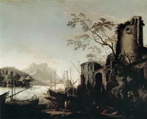 Marine Landscape with Towers by Salvator Rosa - Oil Painting Reproduction