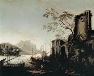 Marine Landscape with Towers Oil painting by Salvator Rosa
