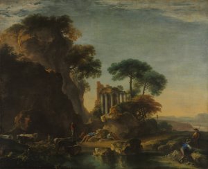 Ruins in a Rocky Landscape by Salvator Rosa Oil Painting