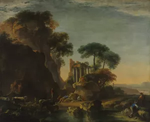 Ruins in a Rocky Landscape by Salvator Rosa Oil Painting