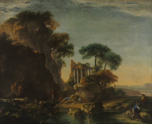 Main Product Photo of Ruins in a Rocky Landscape  Painting by Salvator Rosa