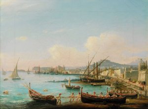 View of the bay of Naples by Salvatore Candido Oil Painting