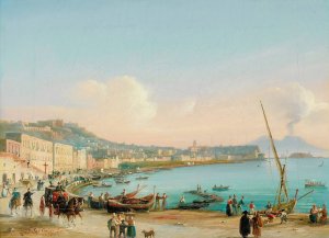 View of the bay of Naples by Salvatore Candido Oil Painting